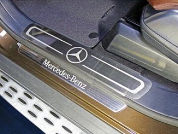 10 199 р. Накладки на пластиковые пороги, ТСС Тюнинг  Mercedes-Benz GLE Coupe  C292 (2014-2019) (лист шлифованный логотип Mercedes). Увеличить фотографию 1