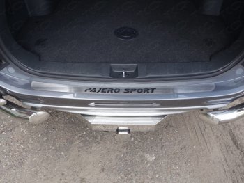 3 099 р. Накладка на задний бампер, ТСС Тюнинг  Mitsubishi Pajero Sport  3 QE (2015-2021) (лист шлифованный надпись Pajero Sport). Увеличить фотографию 1