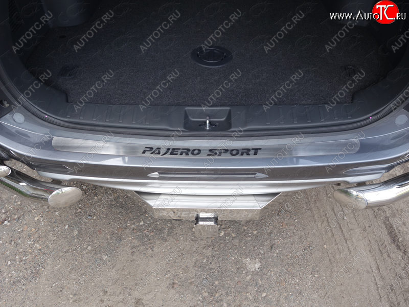 3 099 р. Накладка на задний бампер, ТСС Тюнинг  Mitsubishi Pajero Sport  3 QE (2015-2021) (лист шлифованный надпись Pajero Sport)