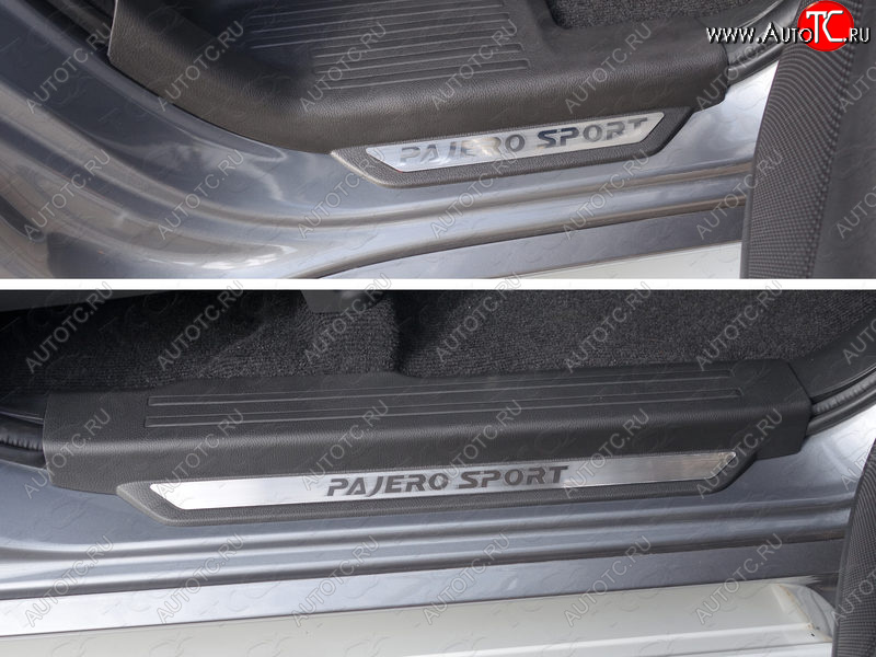 3 899 р.  Накладки на пороги вставка, ТСС Тюнинг  Mitsubishi Pajero Sport  3 QE (2015-2021) (лист шлифованный надпись Pajero Sport)