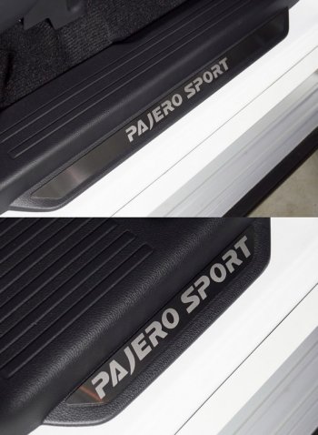 4 289 р. Накладки на пороги вставка, ТСС Тюнинг  Mitsubishi Pajero Sport  3 QF (2019-2022) (лист шлифованный надпись Pajero Sport). Увеличить фотографию 1
