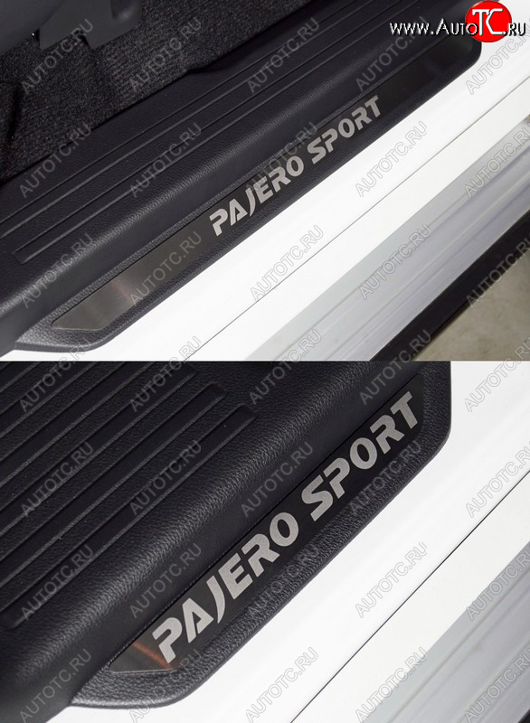 4 289 р. Накладки на пороги вставка, ТСС Тюнинг  Mitsubishi Pajero Sport  3 QF (2019-2022) (лист шлифованный надпись Pajero Sport)