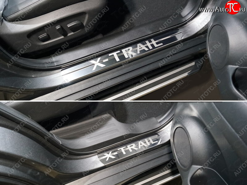 5 199 р. Накладки на пороги, ТСС Тюнинг  Nissan X-trail  3 T32 (2013-2018) (лист шлифованный надпись X-Trail)