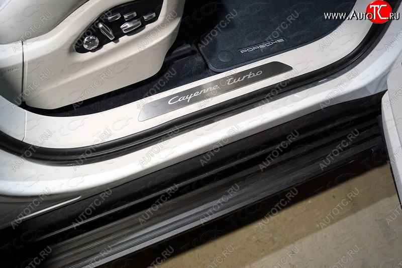 7 549 р. Накладки на пластиковые пороги, ТСС Тюнинг  Porsche Cayenne  PO536 (2018-2024) (лист шлифованный Cayenne Turbo)
