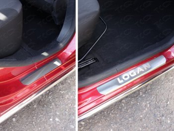 5 199 р. Накладки на пороги, ТСС Тюнинг  Renault Logan  2 (2014-2018) (лист шлифованный надпись Logan). Увеличить фотографию 1