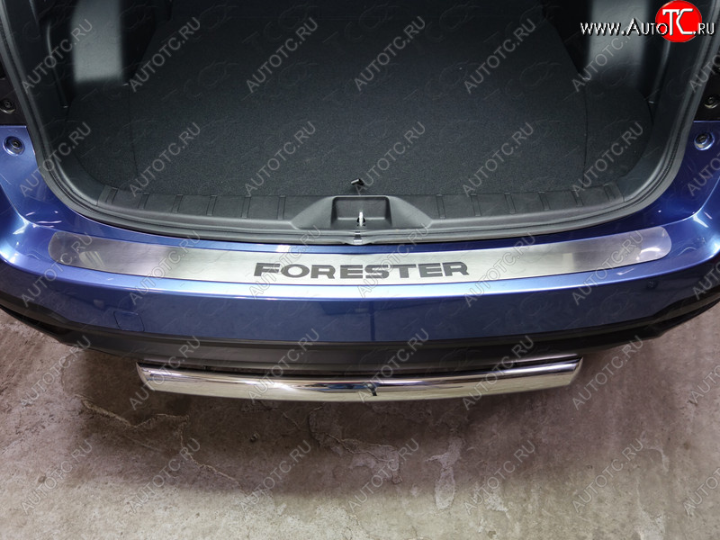 5 199 р. Накладка на задний бампер, ТСС Тюнинг  Subaru Forester  SJ (2016-2019) (лист шлифованный надпись Forester)