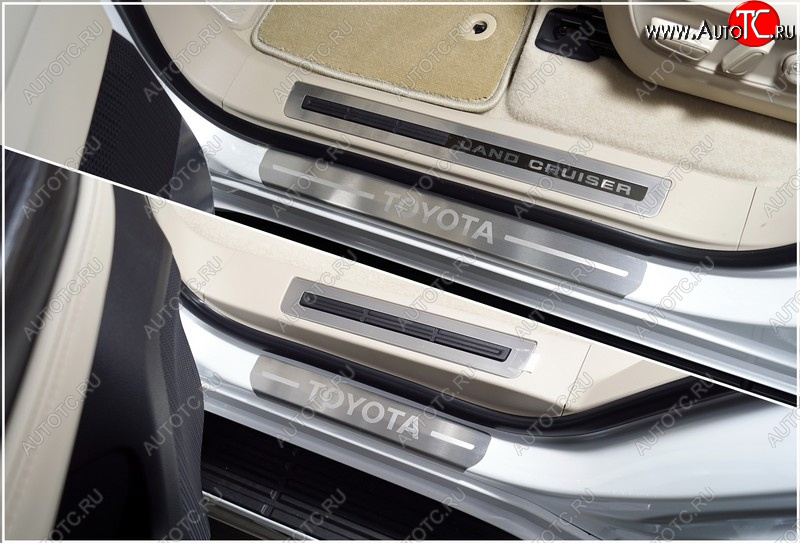 5 299 р. Накладки на пороги, ТСС Тюнинг  Toyota Land Cruiser  J300 (2021-2024) (лист шлифованный надпись Toyota)
