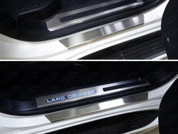 3 099 р. Накладки на пороги с гибом, ТСС Тюнинг  Toyota Land Cruiser  200 (2015-2021) (лист шлифованный). Увеличить фотографию 1