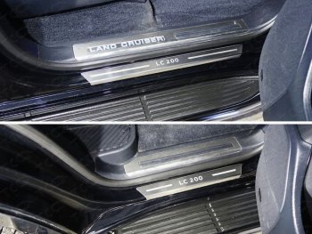 5 199 р. Накладки на пороги с гибом, ТСС Тюнинг  Toyota Land Cruiser  200 (2015-2021) (лист шлифованный надпись LC 20). Увеличить фотографию 1