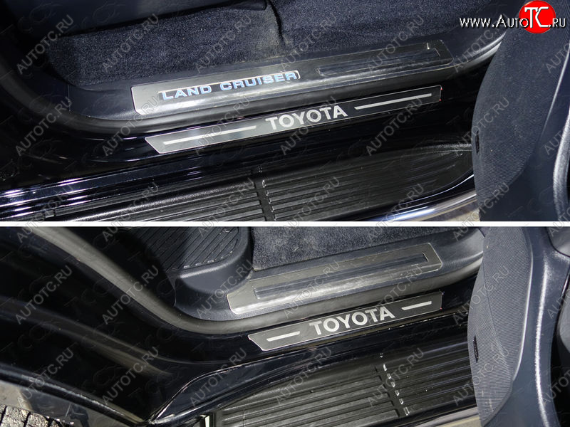 4 099 р. Накладки на пороги, ТСС Тюнинг  Toyota Land Cruiser  200 (2015-2021) (лист шлифованный надпись Toyota)