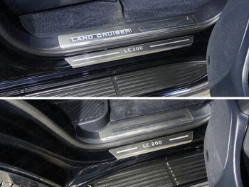 5 199 р. Накладки на пороги с гибом, ТСС Тюнинг  Toyota Land Cruiser  200 (2015-2021) (лист шлифованный надпись LC 200). Увеличить фотографию 1