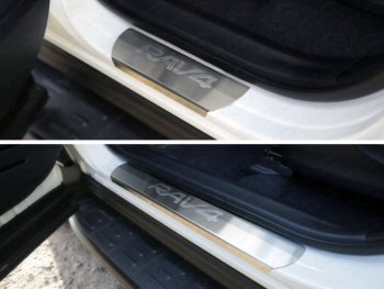 4 549 р. Накладки на пороги, ТСС Тюнинг  Toyota RAV4  XA40 (2015-2019) (лист шлифованный надпись RAV4). Увеличить фотографию 1