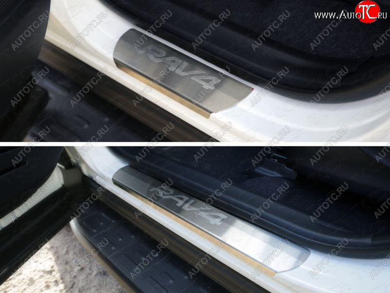 4 549 р. Накладки на пороги, ТСС Тюнинг  Toyota RAV4  XA40 (2015-2019) (лист шлифованный надпись RAV4)