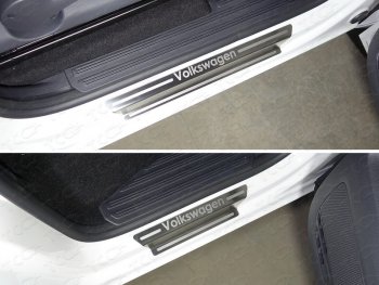 5 199 р. Накладки на пороги, ТСС Тюнинг  Volkswagen Amarok (2016-2022) (лист шлифованный надпись Volkswagen). Увеличить фотографию 1