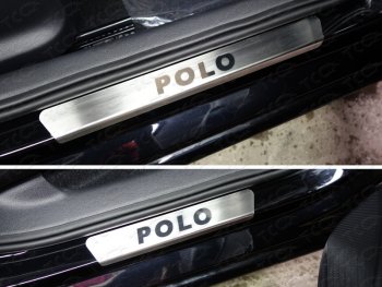 4 099 р.  Накладки на пороги, ТСС Тюнинг  Volkswagen Polo  5 (2015-2020) (лист шлифованный надпись Polo). Увеличить фотографию 1