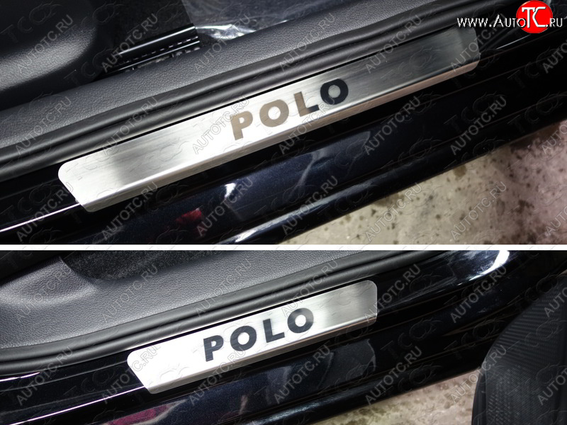 4 099 р.  Накладки на пороги, ТСС Тюнинг  Volkswagen Polo  5 (2015-2020) (лист шлифованный надпись Polo)
