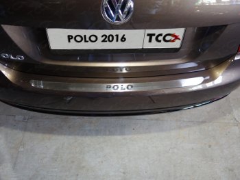 1 869 р. Накладка на задний бампе, ТСС Тюнинг  Volkswagen Polo  5 (2015-2020) (лист шлифованный надпись Polo). Увеличить фотографию 1