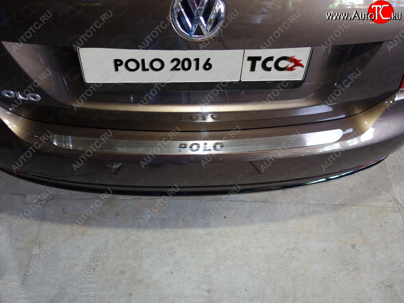1 869 р. Накладка на задний бампе, ТСС Тюнинг  Volkswagen Polo  5 (2015-2020) (лист шлифованный надпись Polo)