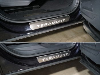 6 199 р. Накладки на пороги, ТСС Тюнинг  Volkswagen Teramont  CA1 (2016-2020) (лист шлифованный надпись Teramont). Увеличить фотографию 1