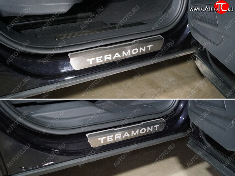 6 199 р. Накладки на пороги, ТСС Тюнинг  Volkswagen Teramont  CA1 (2016-2020) (лист шлифованный надпись Teramont)