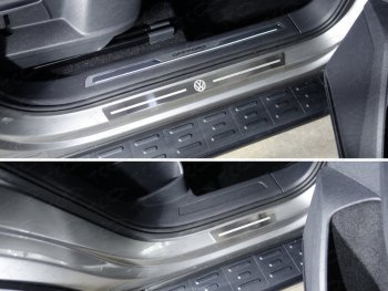 4 099 р. Накладки на пороги внешние, ТСС Тюнинг  Volkswagen Tiguan  Mk2 (2016-2020) (лист шлифованный логотип VW). Увеличить фотографию 1