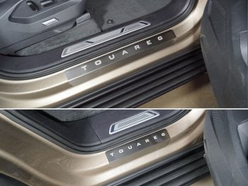6 199 р. Накладки на пороги, ТСС Тюнинг  Volkswagen Touareg  CR (2018-2024) (лист шлифованный надпись Touareg). Увеличить фотографию 1