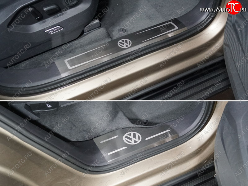 9 199 р. Накладки на передние пороги, ТСС Тюнинг  Volkswagen Touareg  CR (2018-2024) (лист шлифованные логотип VW)