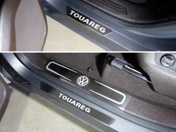 7 999 р. Накладки на пороги внутренние и внешние, ТСС Тюнинг  Volkswagen Touareg  NF (2014-2018) (шлифованные надпись). Увеличить фотографию 1