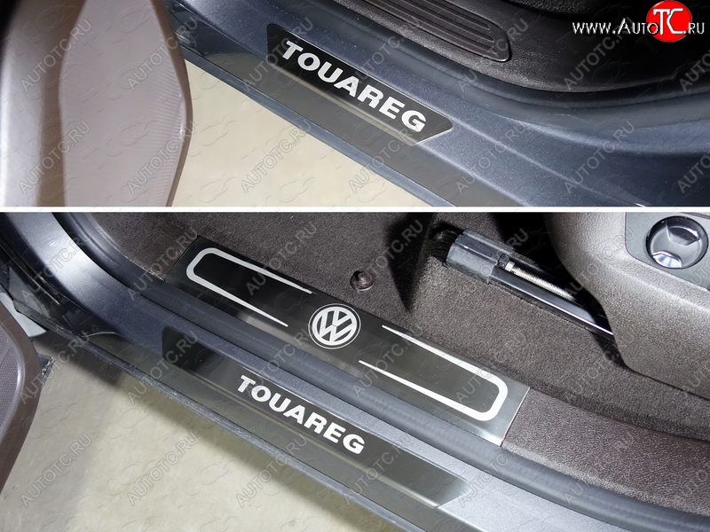 7 999 р. Накладки на пороги внутренние и внешние, ТСС Тюнинг  Volkswagen Touareg  NF (2014-2018) (шлифованные надпись)