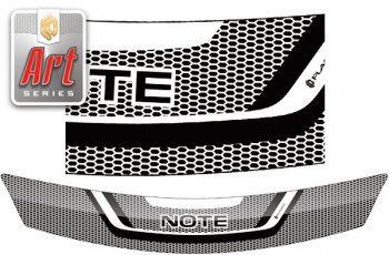 1 989 р. Дефлектор капота (правый руль) CA-Plastic  Nissan Note  1 (2008-2013) (Серия Art черная). Увеличить фотографию 1
