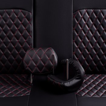 6 599 р. Комплект чехлов для сидений (РЗС 60/40 3Г Илана+Орегон) Lord Autofashion ТУРИН РОМБ  Chevrolet Aveo  T250 (2006-2011) (черный, вставка черная, строчка красная). Увеличить фотографию 4