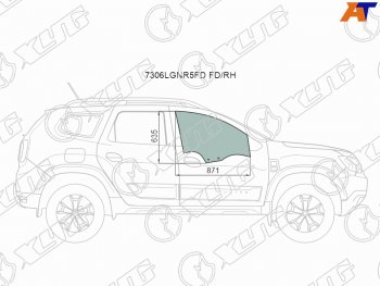 2 399 р. Стекло боковое опускное (Спереди Справа Цвет зеленый) Renault Duster 21-  Dacia Duster 17- (7306RGNR5FD FD/RH). Увеличить фотографию 1