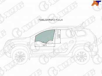 2 399 р. Стекло боковое опускное (Спереди Слева Цвет зеленый) Renault Duster 21-  Dacia Duster 17- (7306LGNR5FD FD/LH). Увеличить фотографию 1