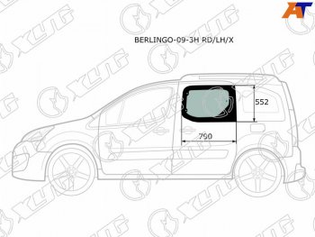 2 399 р. Стекло боковое опускное (Сзади Слева Цвет зеленый) Citroen Berlingo 08-22  Peugeot Partner 08-15 (BERLINGO-09-3H RD/LH/X). Увеличить фотографию 1