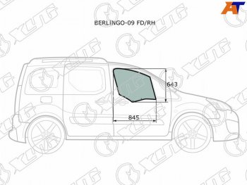 2 399 р. Стекло боковое опускное (Спереди Справа Цвет зеленый) Citroen Berlingo 08-22  Peugeot Partner 08- (BERLINGO-09 FD/RH). Увеличить фотографию 1