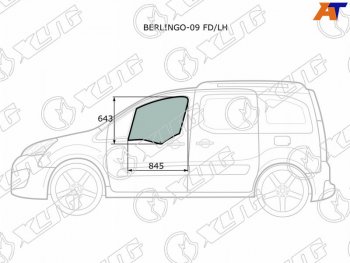 2 399 р. Стекло боковое опускное (Спереди Слева Цвет зеленый) Citroen Berlingo 08-22  Peugeot Partner 08-1 (BERLINGO-09 FD/LH). Увеличить фотографию 1