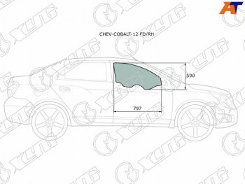 2 299 р. Стекло боковое опускное (Спереди Справа Цвет зеленый) Chevrolet Cobalt 13-  Ravon R4 16- (CHEV-COBALT-12 FD/RH). Увеличить фотографию 2