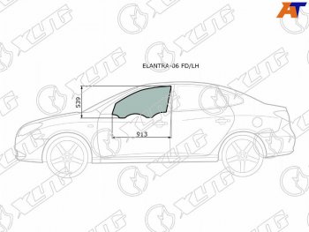 2 299 р. Стекло боковое опускное (Спереди Слева Цвет зеленый) Hyundai Elantra 06-12  Avante 06-11 (ELANTRA-06 FD/LH). Увеличить фотографию 1