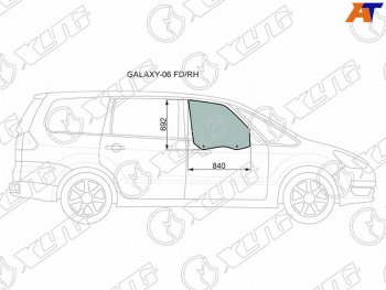 2 399 р. Стекло боковое опускное (Спереди Справа Цвет зеленый) Ford Galaxy 06-15 (GALAXY-06 FD/RH). Увеличить фотографию 1