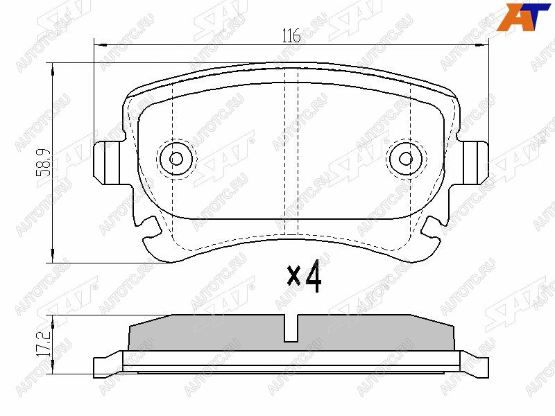 2 399 р. Колодки тормозные зад RR SAT  Audi A4  B7 (2004-2009), Audi A6  C6 (2004-2010), Audi A8  D3 (2002-2009), Volkswagen Multivan ( T5,  T6,  T6.1,  T7) (2003-2024) (без датчика)