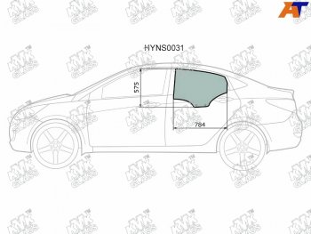 1 959 р. Стекло боковое опускное (Сзади Слева Цвет зеленый) Hyundai Solaris 10-17  Accent 11-17            (HYNS0031). Увеличить фотографию 1