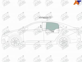 2 199 р. Стекло боковое опускное (Сзади Слева Цвет зеленый) Hyundai Solaris 17-20  Accent 17-22            (HYNS0077). Увеличить фотографию 1