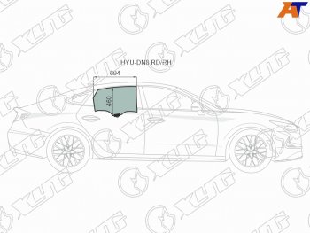 3 069 р. Стекло боковое опускное (Сзади Справа Цвет зеленый Крепления) Hyundai Sonata 19- (HYU-DN8 RD/RH). Увеличить фотографию 1