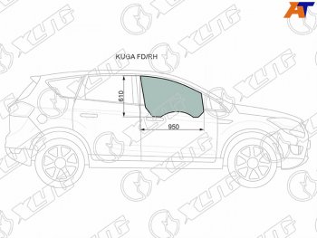 2 689 р. Стекло боковое опускное (Спереди Справа Цвет зеленый) Ford Kuga 08-13 (KUGA FD/RH). Увеличить фотографию 1