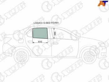 2 299 р. Стекло боковое опускное (Сзади Справа Цвет зеленый) Renault Logan 14-  Sandero 14-  Dacia Logan (LOGAN-13-SED RD/RH). Увеличить фотографию 1