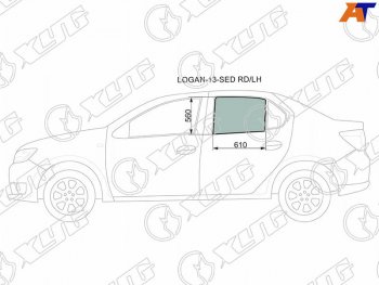 2 299 р. Стекло боковое опускное (Сзади Слева Цвет зеленый) Renault Logan 14-  Sandero 14-  Dacia Logan 1 (LOGAN-13-SED RD/LH). Увеличить фотографию 2