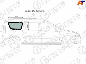 2 299 р. Стекло кузова боковое (не опускное) (Справа Цвет зеленый) Dacia Logan 04-08  Logan Mcv 08-12  LAD (LOGAN-STW SW/RH/X). Увеличить фотографию 2