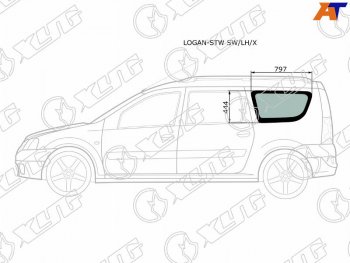 2 299 р. Стекло кузова боковое (не опускное) (Слева Цвет зеленый) Dacia Logan 04-08  Logan Mcv 08-12  LADA (LOGAN-STW SW/LH/X). Увеличить фотографию 2