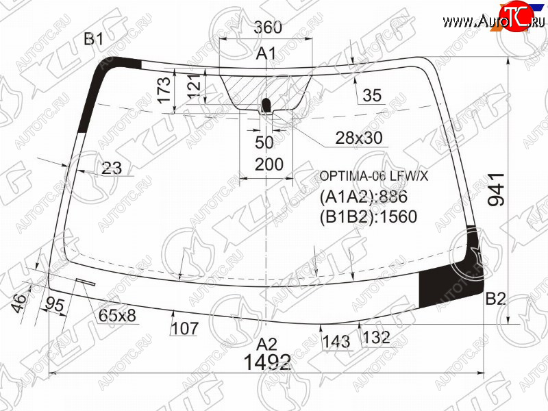 7 349 р. Стекло лобовое Kia Optima 05-08  Lotze 05-07  Magentis 06-09                                       (OPTIMA-06 LFW/X)