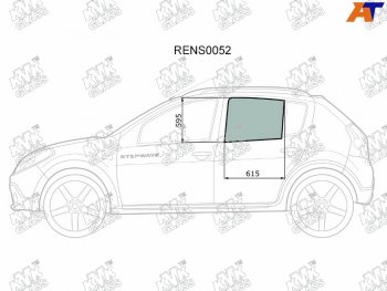 1 959 р. Стекло боковое опускное (Сзади Слева Цвет зеленый) Renault Sandero 09-14  Dacia Sandero 08-12  R (RENS0052). Увеличить фотографию 1